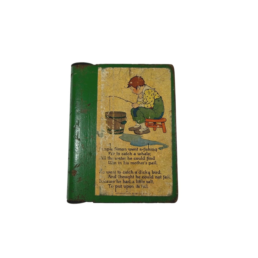 VTG Bookie-Blox Nursery Rhyme Toy  Green Simple Simon Queen of Hearts 1922